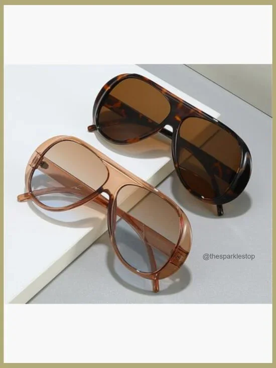 Oversized Aviator Sunglasses, Square Frame, UV 400 Protection, Plastic - Picture 5 of 7